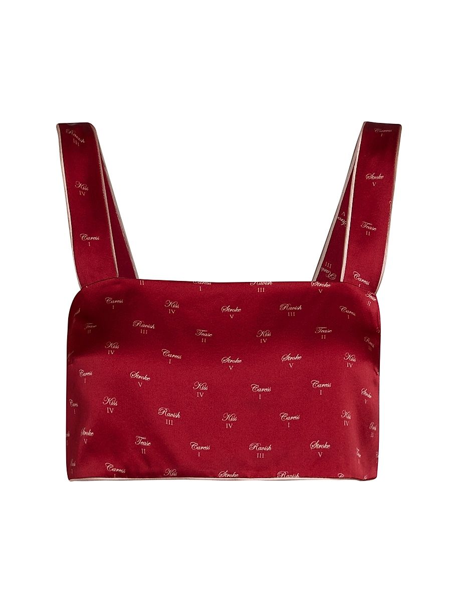 Women's Kiss Print Silk Crop Top - Kiki Red And Buff - Size Large