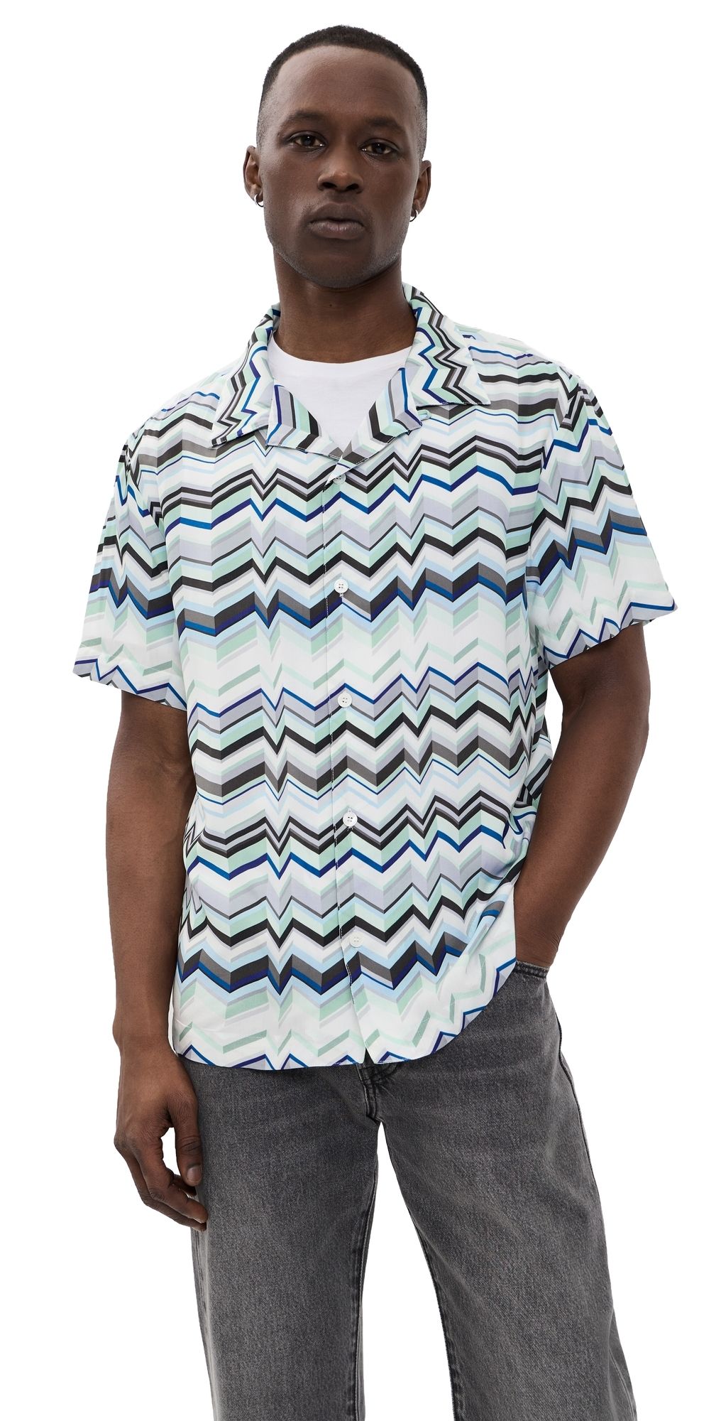 Missoni Short Sleeve Shirt Light Blue Tones L
