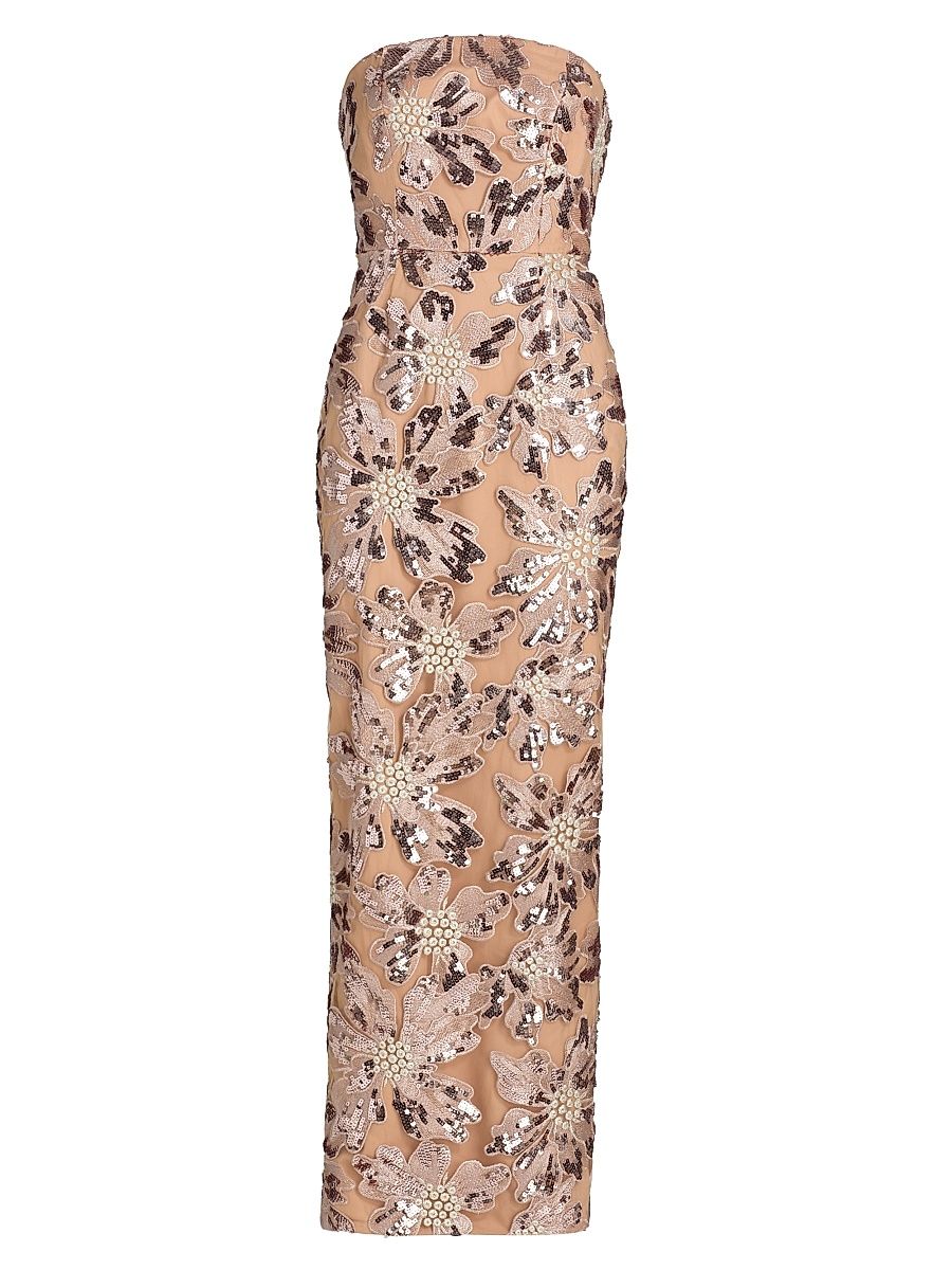 Women's Meredith Sequined Strapless Maxi Dress - White Multi - Size 8