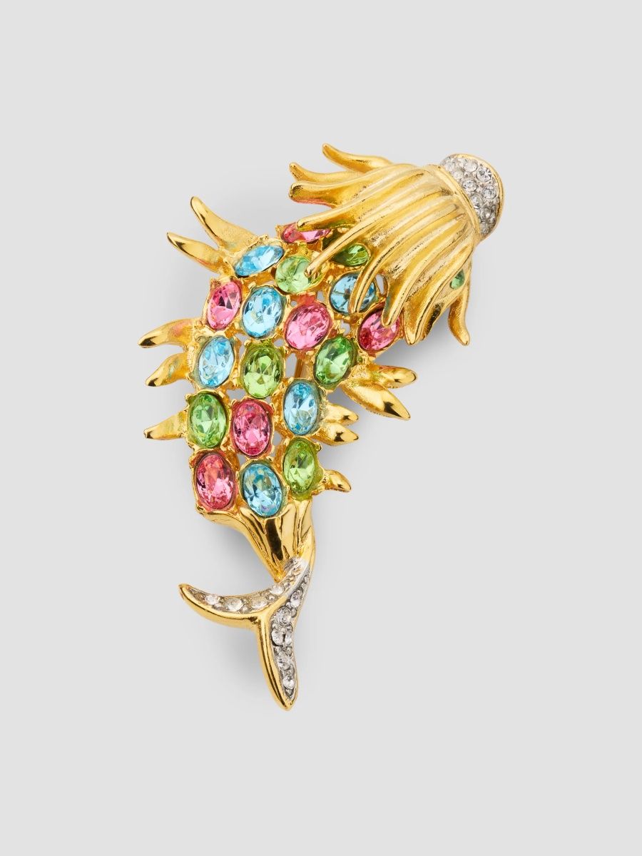 Kenneth Jay Lane Women's 18K Gold-Plated, Two-Tone Rhinestone & Pastel Stone Fish Brooch - Gold