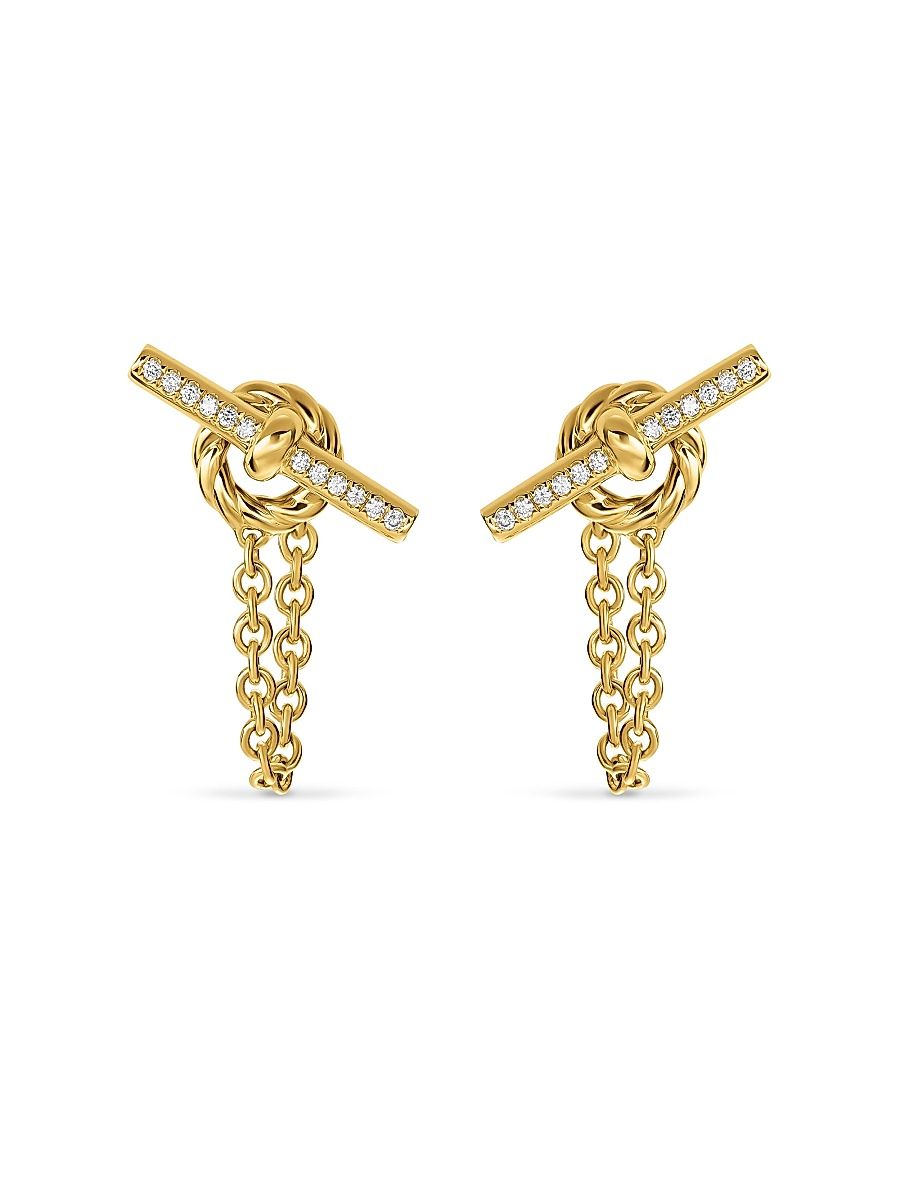 Women's DY Mercer Petite Toggle Chain Stud Earrings in 18K Yellow Gold with Diamonds, 38.2MM - Gold