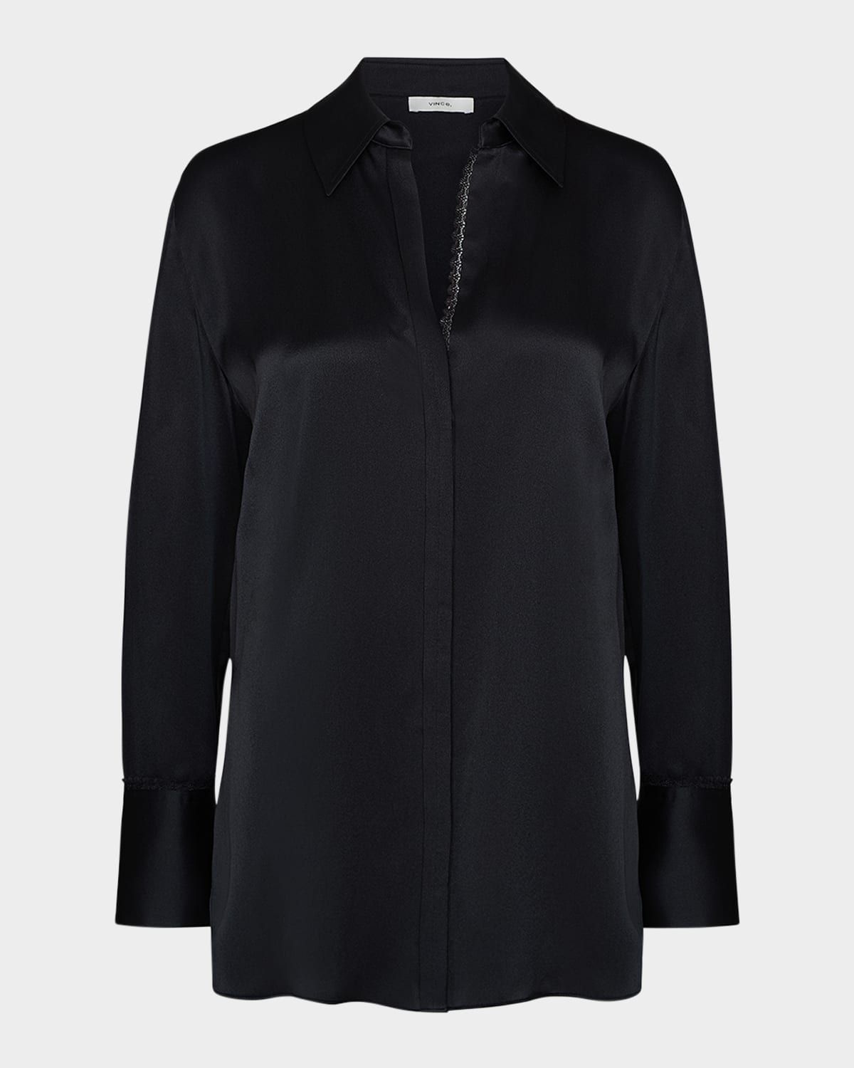 Lace-Trim Silk Relaxed Shirt