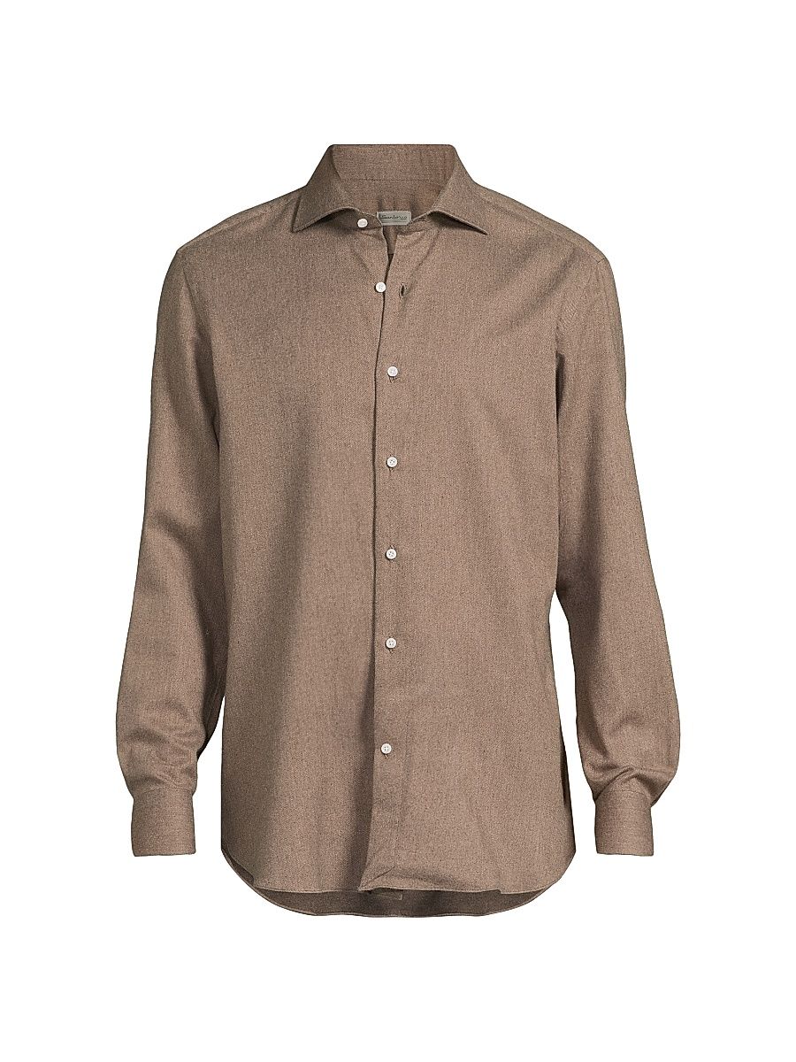 Men's Classic Cotton Button-Front Shirt - Brown - Size 16