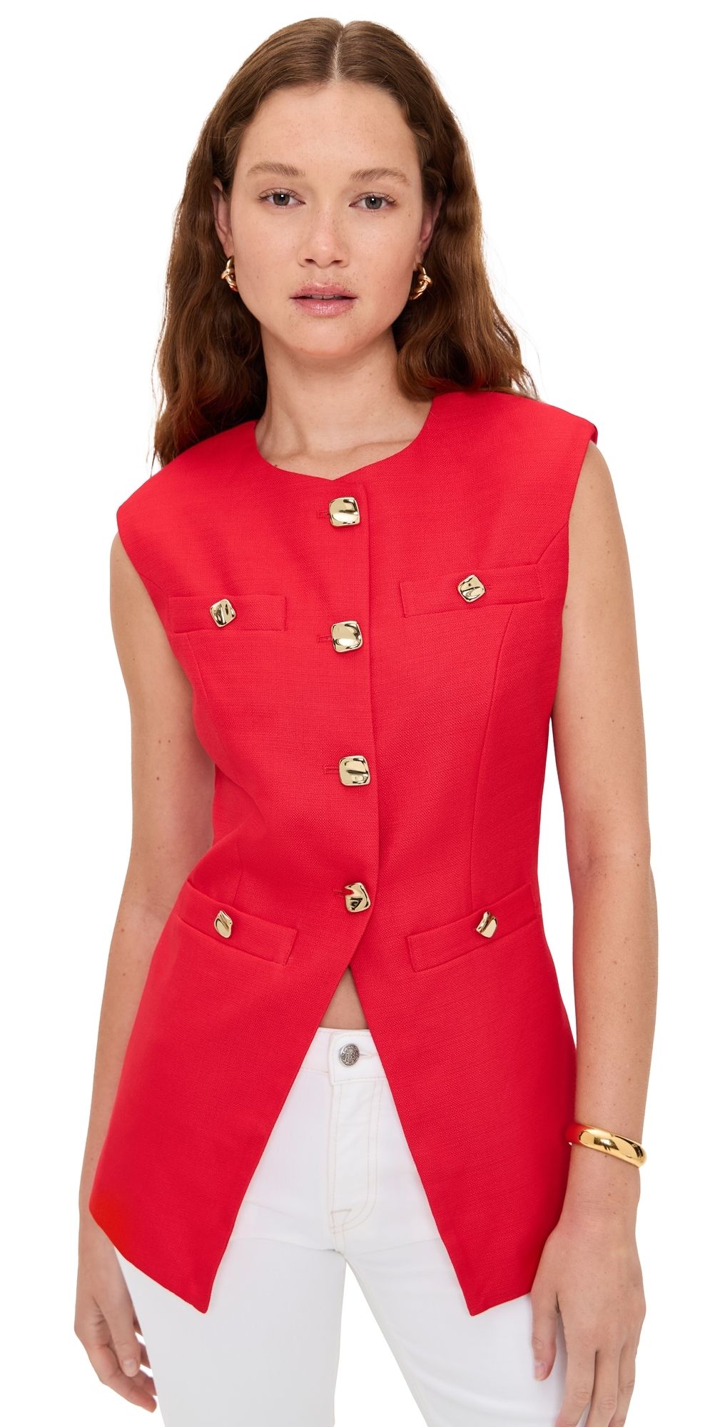 endless rose Gold Pointed Long Vest Red S