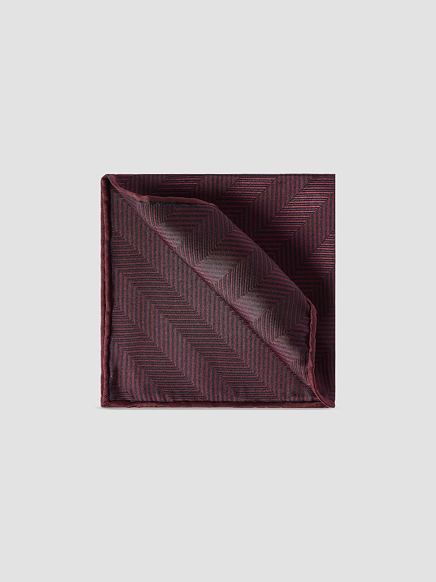 Brunello Cucinelli Men's Silk Chevron Pocket Square - Burgundy