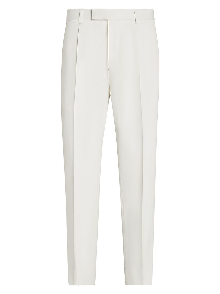Men's Single-Pleated Cotton and Wool Pants - White - Size 46