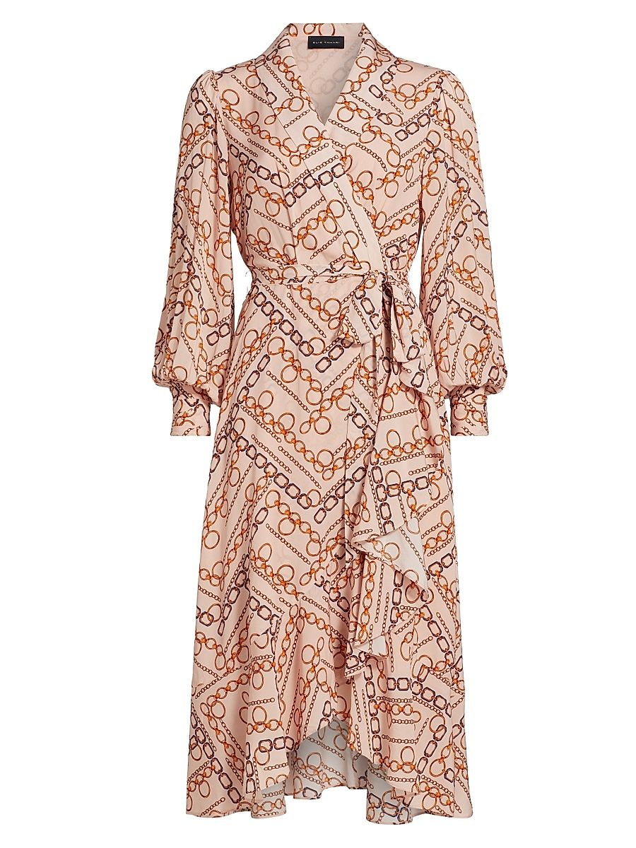 Women's The Linnea Gilded Chain Print Midi-Dress - Gilded Chain Pink - Size 12