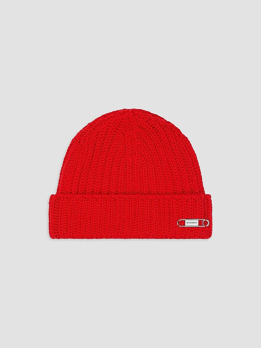 Givenchy Men's Beanie in Wool with Pin - Vermillon