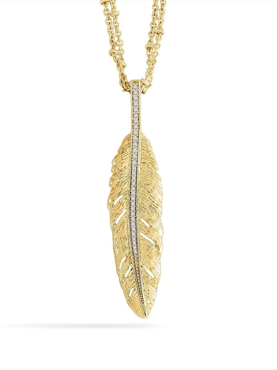 Women's Feather 18K-Gold-Plated & Cubic Zirconia Pendant Necklace - Gold