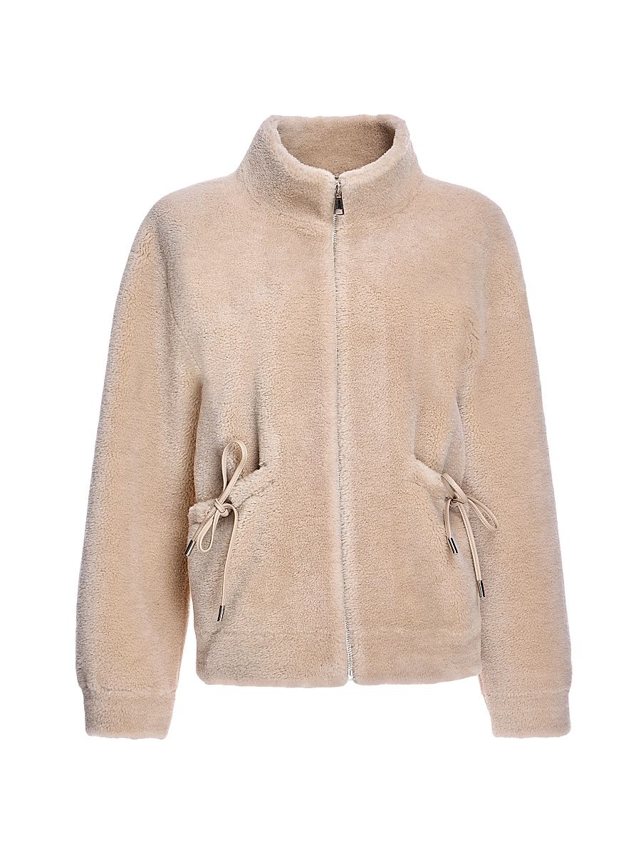 Women's Wool Stand-Collar Zip Jacket - Beige - Size Large