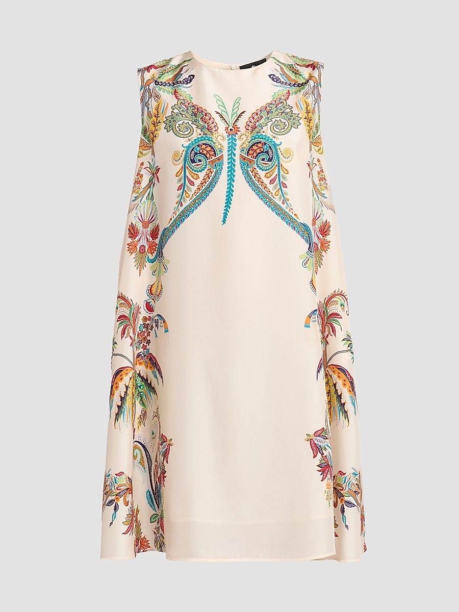 Women's Paisley Silk Mini Dress - Printed White - Size 0