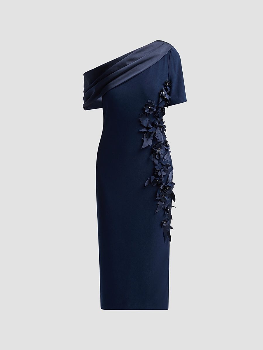 Women's Draped One-Shoulder Cocktail Dress - Navy - Size 16