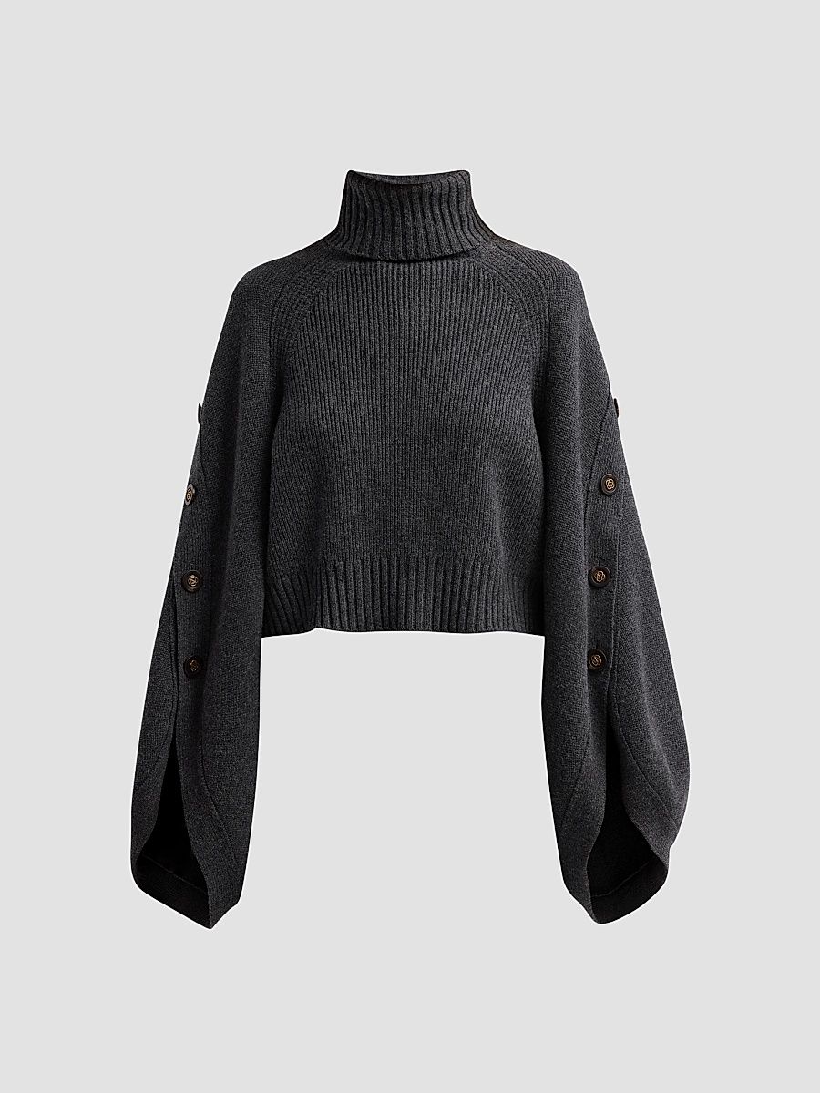 Women's Valiant Buttoned Wool Sweater - Graphite - Size 6