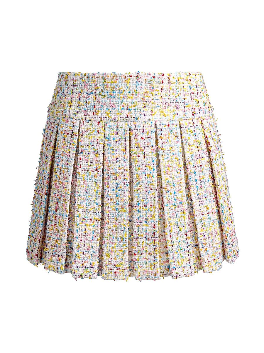 Women's Emilie Box Pleated Tweed Miniskirt - Off White Multi - Size 14