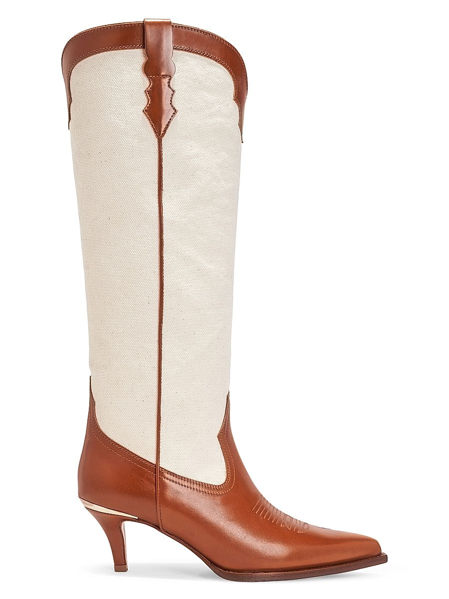 Women's Lucile Leather & Canvas Cowbow Boots - Cuoio Ecru - Size 11