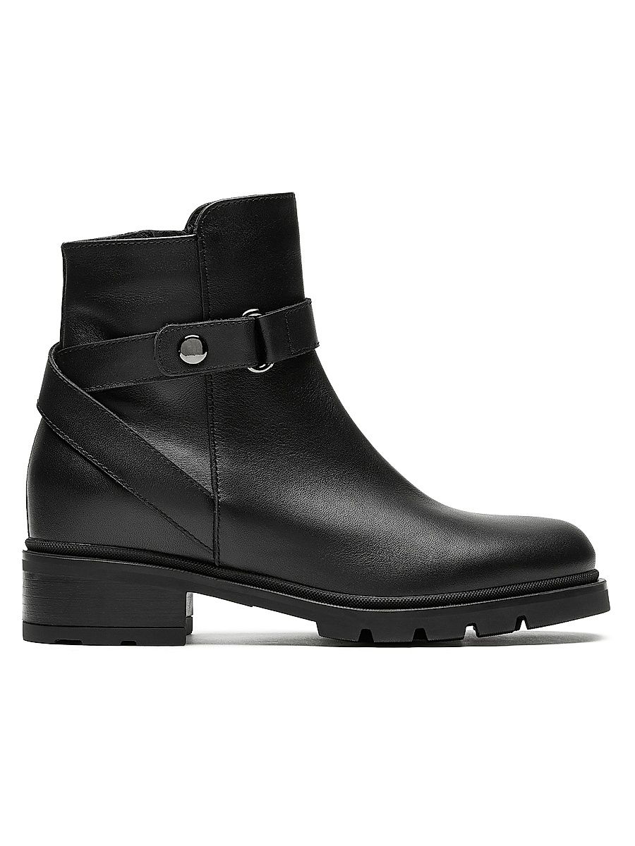 Women's Steven 40MM Leather Waterproof Booties - Black Leather - Size 8.5