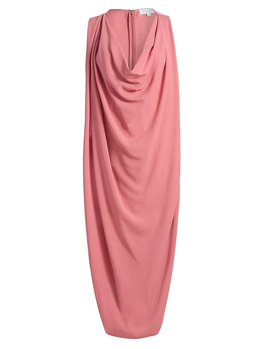 Women's Draped Cowlneck Wool Crepe Dress - Guava - Size XL