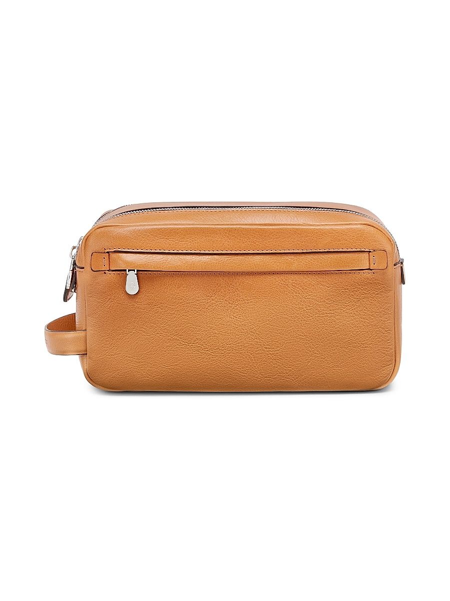 Cowhide Beauty Case with Double Zipper - Natural