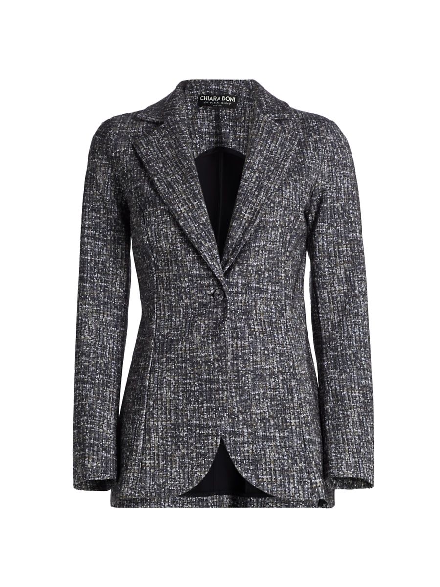 Women's Lua Printed Single-Breasted Blazer - Gabrielle Grey - Size 8