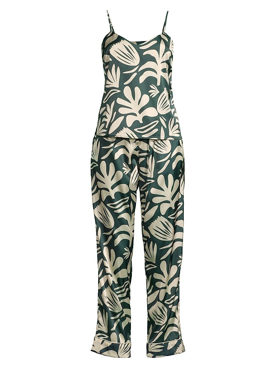 Women's Palm Print Long Cami Set - Green - Size Medium