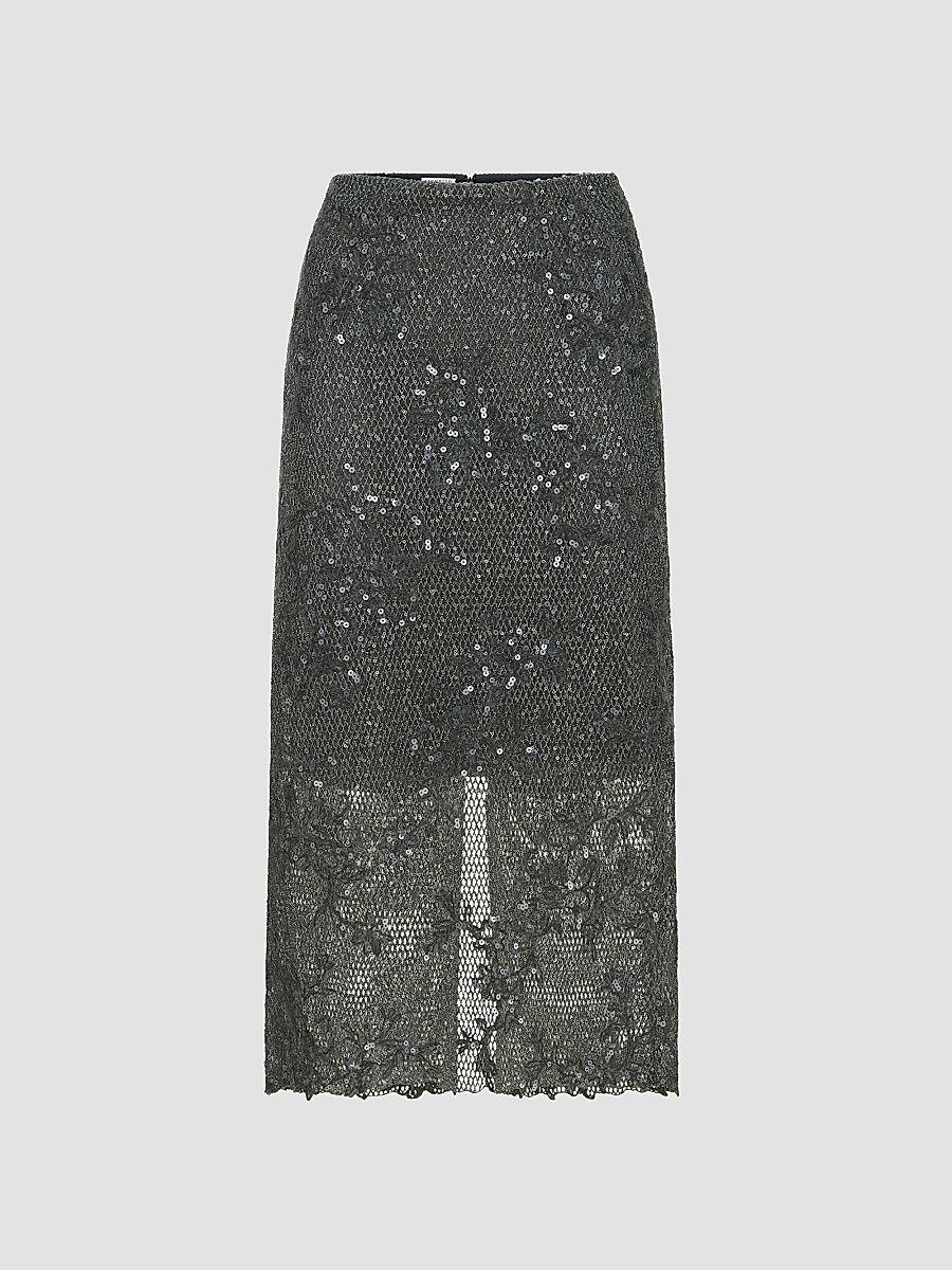 Women's Dazzling Lace Embroidery Pencil Skirt - Dark Grey - Size 4