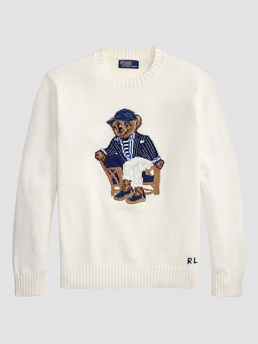 Men's Polo Bear Crewneck Sweater - Deckwash White - Size Large