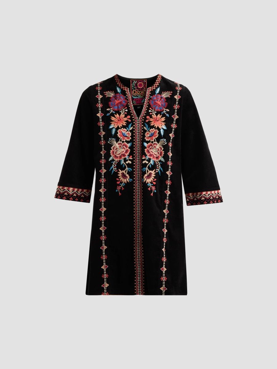 Johnny Was Women's Nadia Floral-Embroidered Cotton Mini Dress - Black - Size XXL