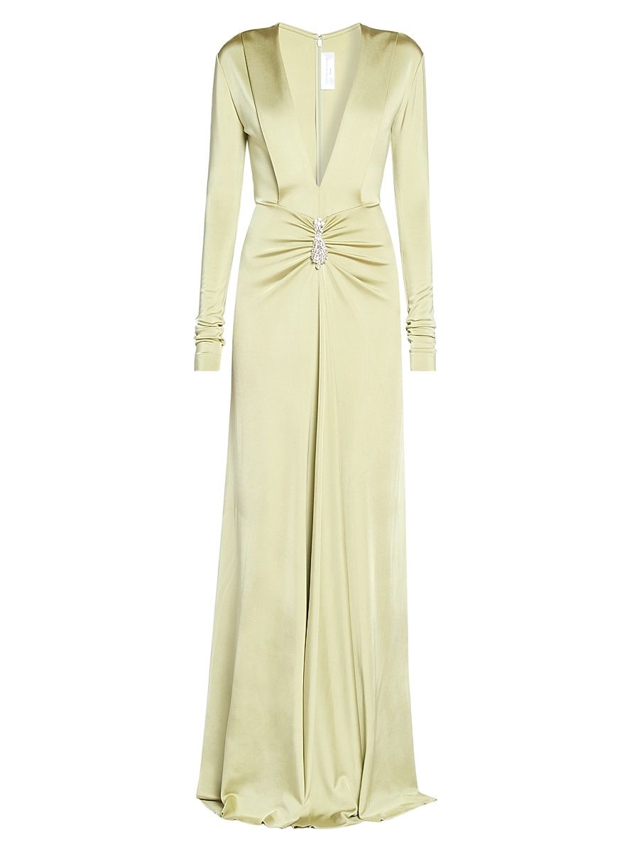 Women's Embellished Stretch Satin Gown - Pistachio - Size 0