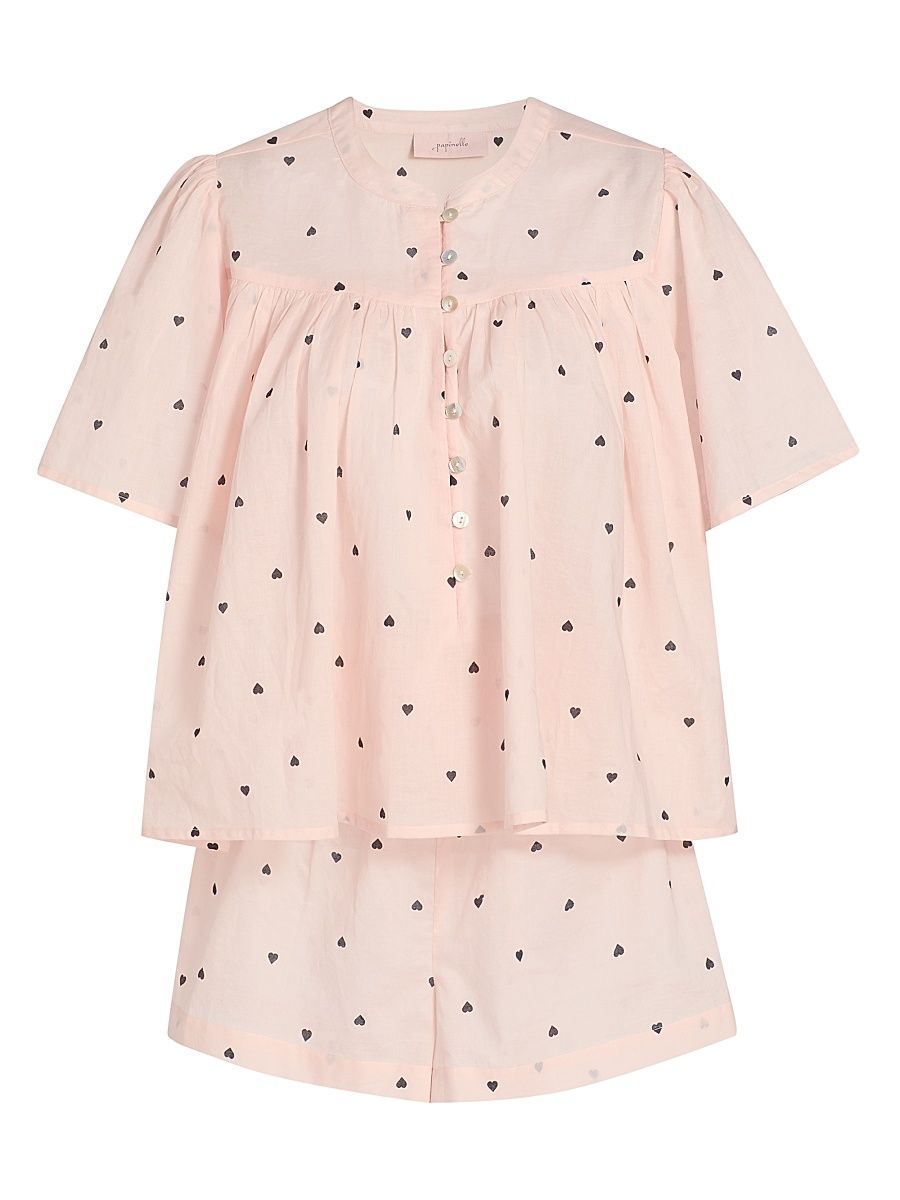 Women's Hearts Gathered Cotton Short Pajamas - Rosewater - Size XL