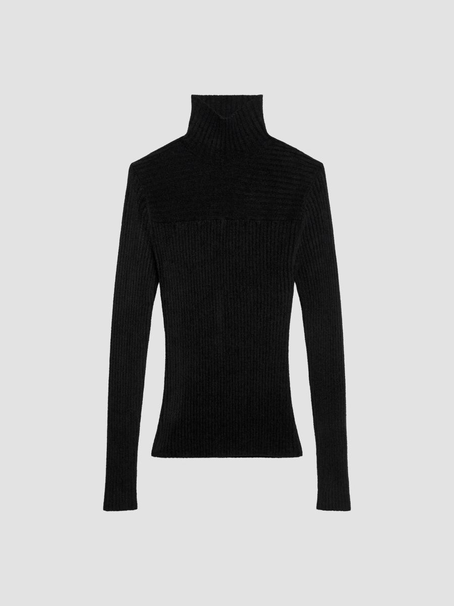 Theory Women's Turtleneck Rib-Knit Turtleneck Sweater - Black - Size XS