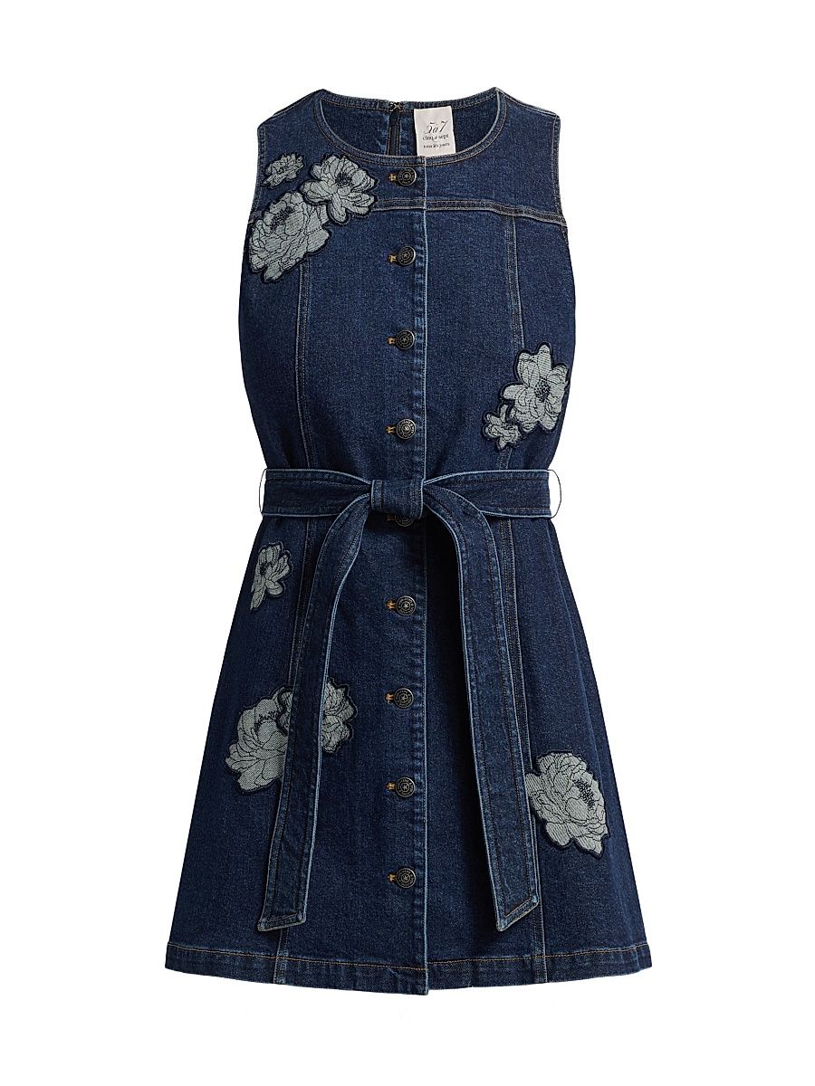 Women's Marsha Floral Appliqué Denim Minidress - Fontaine - Size 12