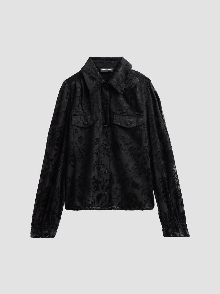 Generation Love Women's ​Priya Floral Burn-Out Blouse - Black - Size XL