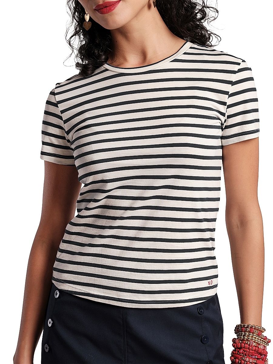 Women's Super Striped Pima Cotton T-Shirt - Oyster Black - Size XL