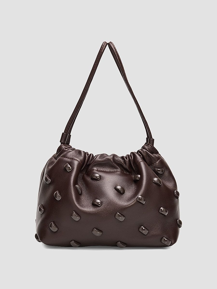 Women's Arden Studded Leather Shoulder Bag - Ganache