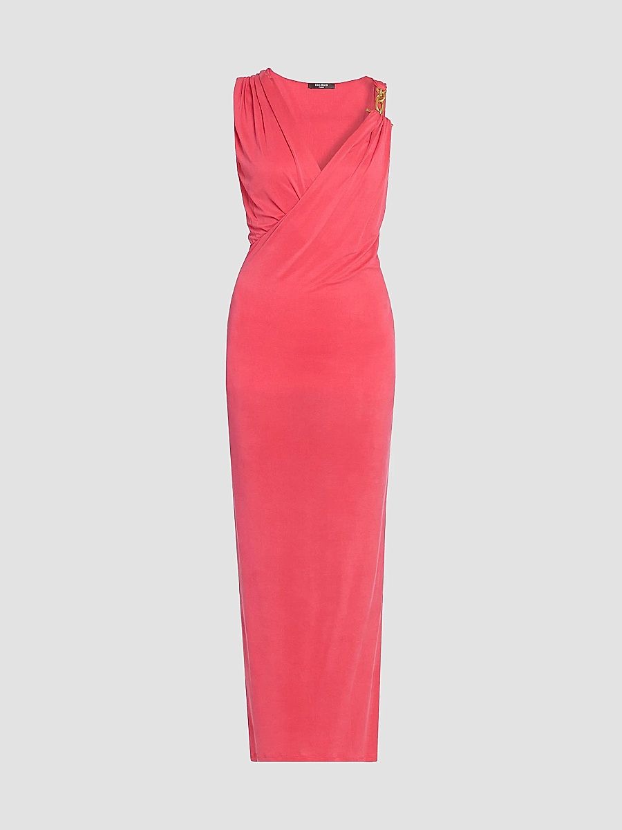 Balmain Women's Draped Surplice Gown - Fuchsia - Size Large