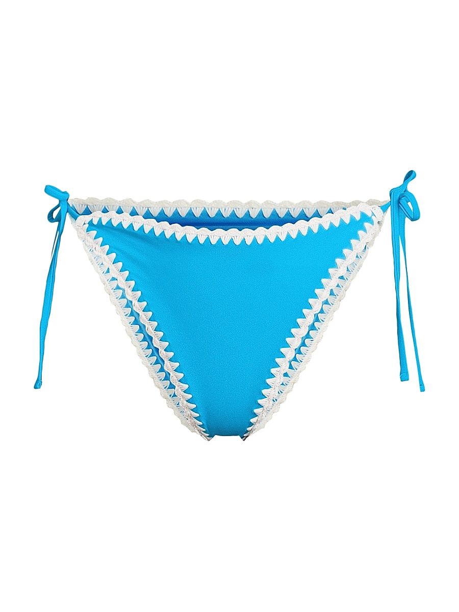 Women's Crochet-Trimmed Bikini Bottom - Teal - Size Large