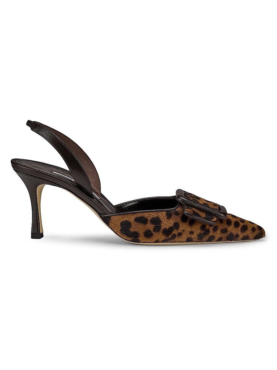 Women's Mayslibi Calf Hair & Leather Slingback Pumps - Leopard - Size 6.5