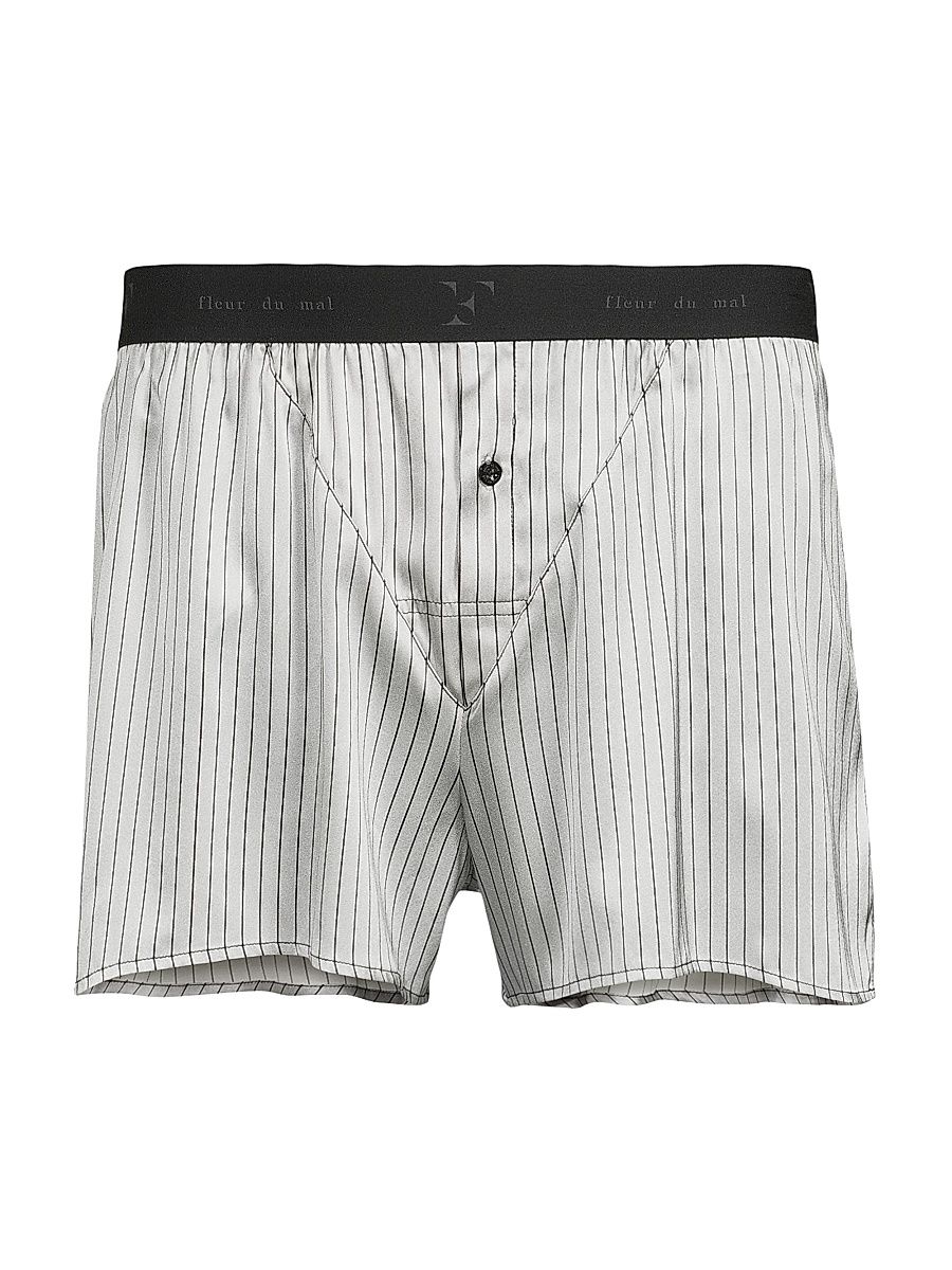 Men's Stretch-Silk Boxer Shorts - Ash Pinstripe - Size XL