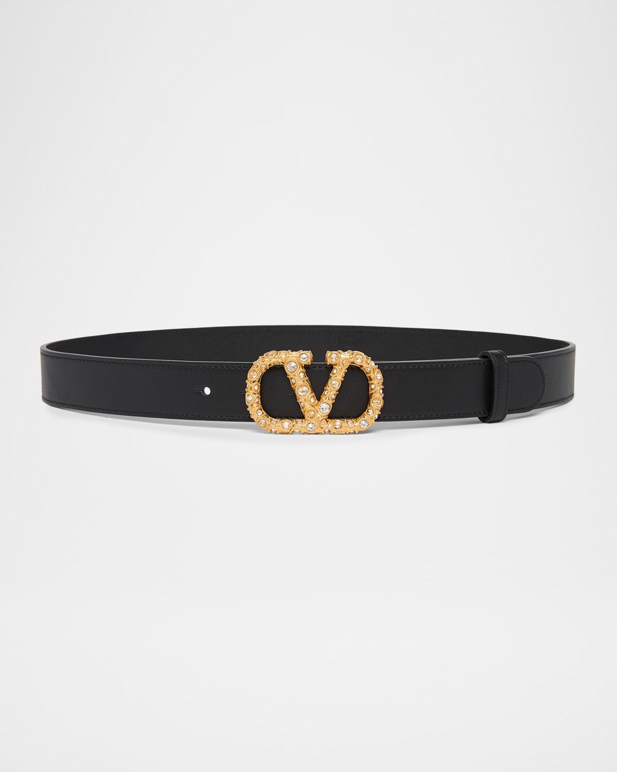 VLogo Signature Crystal-Embellished Leather Belt, 30mm