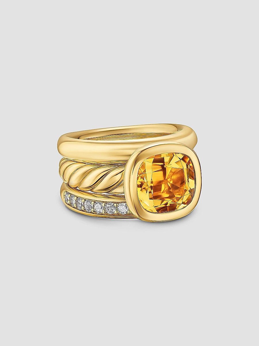 David Yurman Women's DY Mercer Three Row Stone Ring in 18K Yellow Gold - New Prasiolite - Size 7