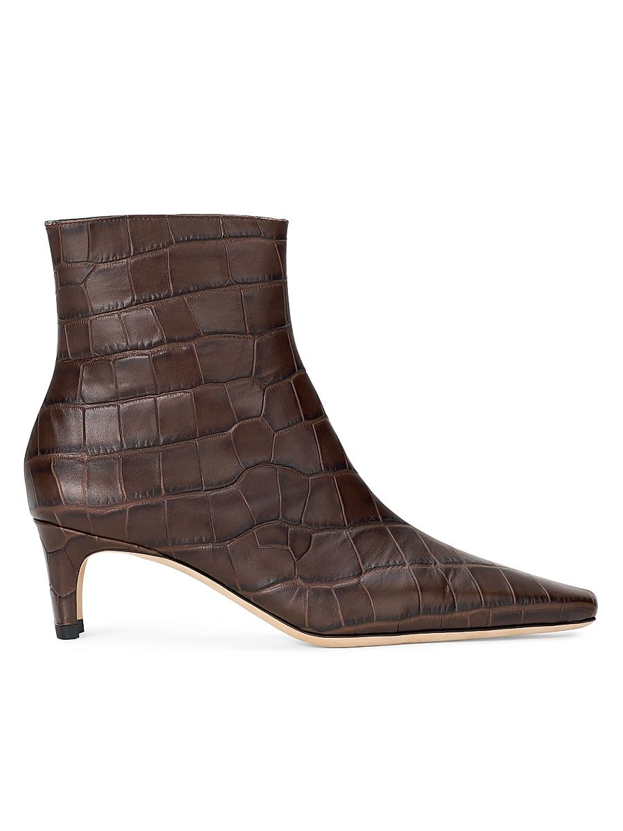 Women's Wally 55MM Croc-Embossed Leather Ankle Boots - Espresso Croco - Size 9