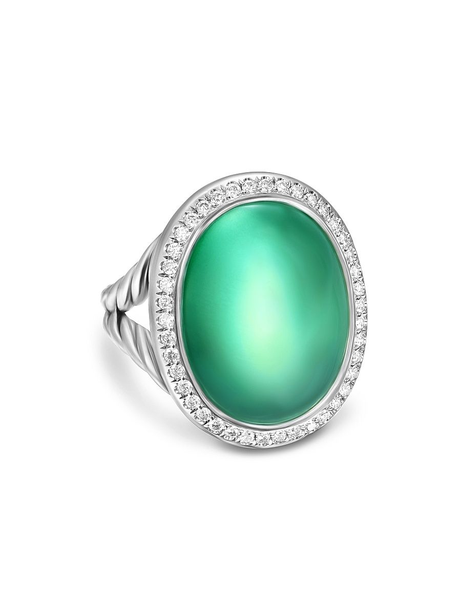 Women's Albion Oval Ring in Sterling Silver - Green - Size 5