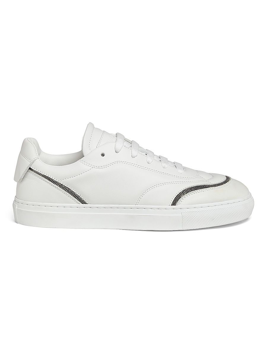 Women's Monili-Trimmed Leather Low-Top Sneakers - White - Size 7