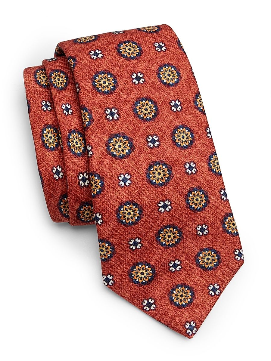 Men's Floral Medallion Silk Tie - Orange