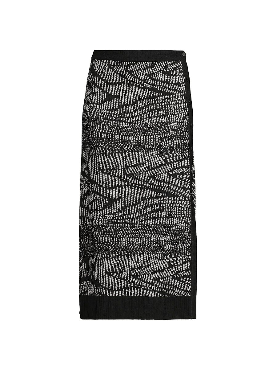 Women's Animal Abstract Jacquard Soft Knit Midi-Skirt - Black White - Size XXL