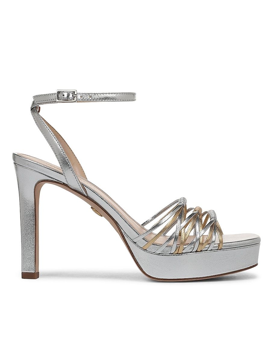 Women's Beverlee Leather 100MM Sandals - Silver Pale Gold - Size 12