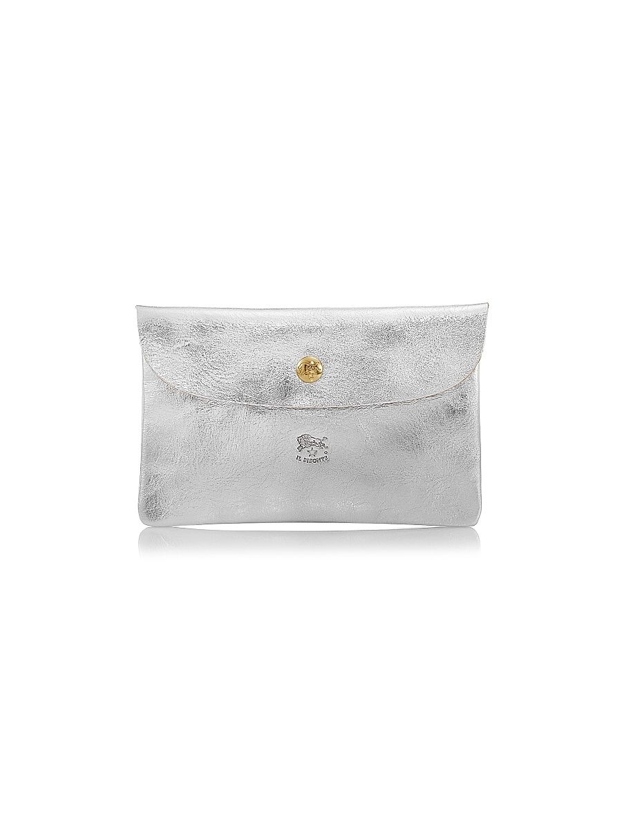 Women's Classic Metallic Leather Envelope Case - Silver
