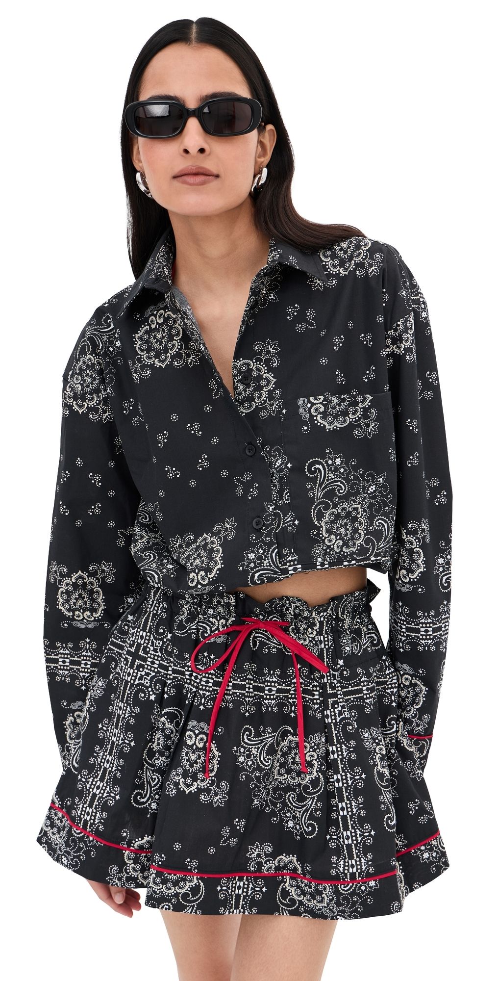 LE BOP Wylie Button Down Shirt Black Bandana XS