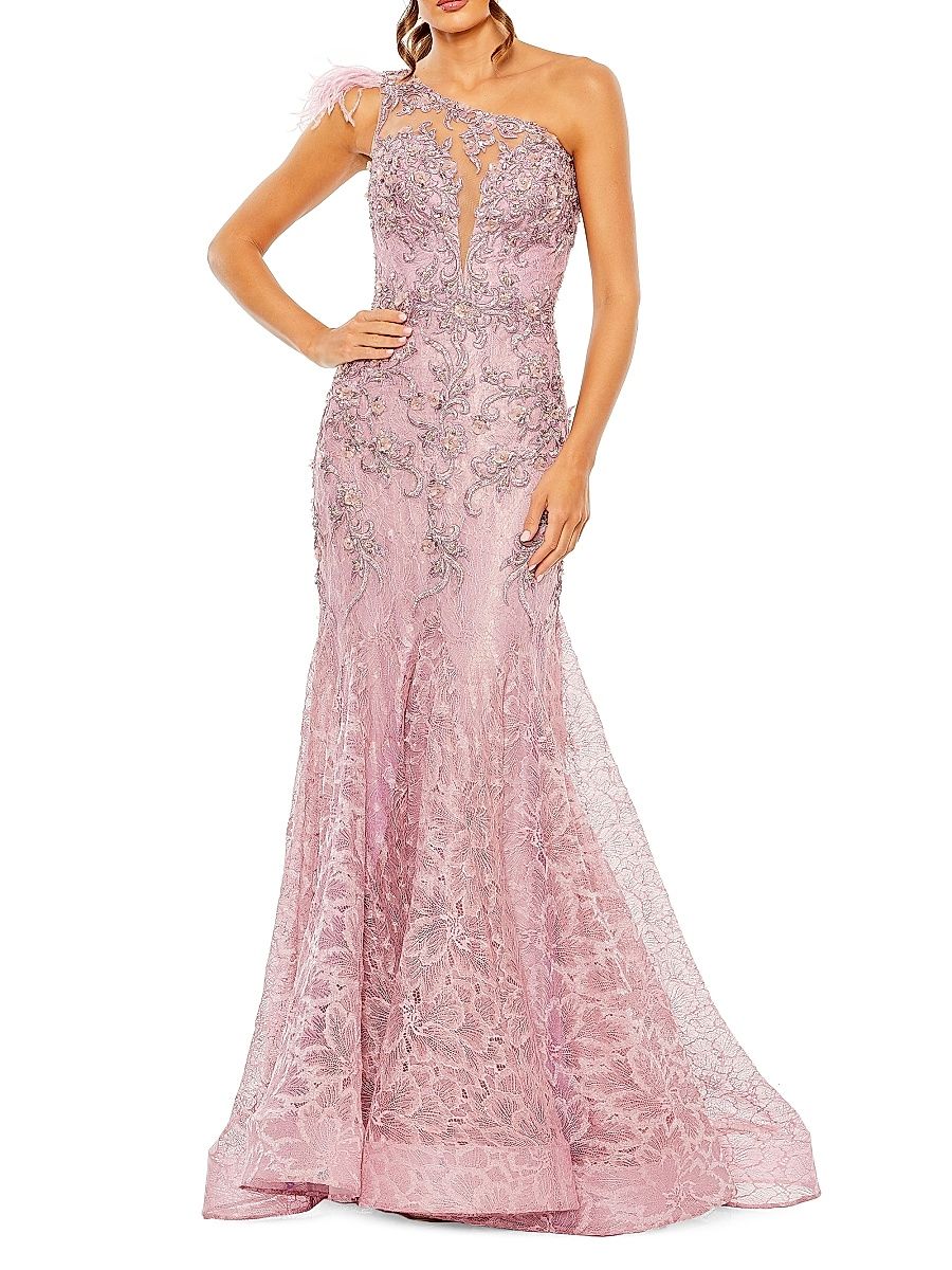Women's Embellished Lace Mermaid Gown - Rose - Size 16