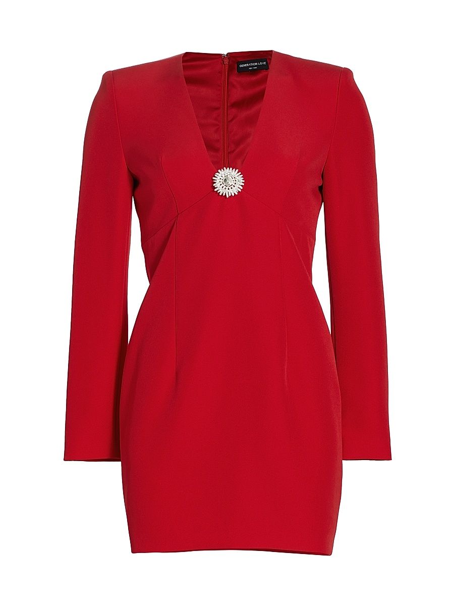 Women's Lorenzo Crepe Brooch Sheath Dress - Rouge - Size 2